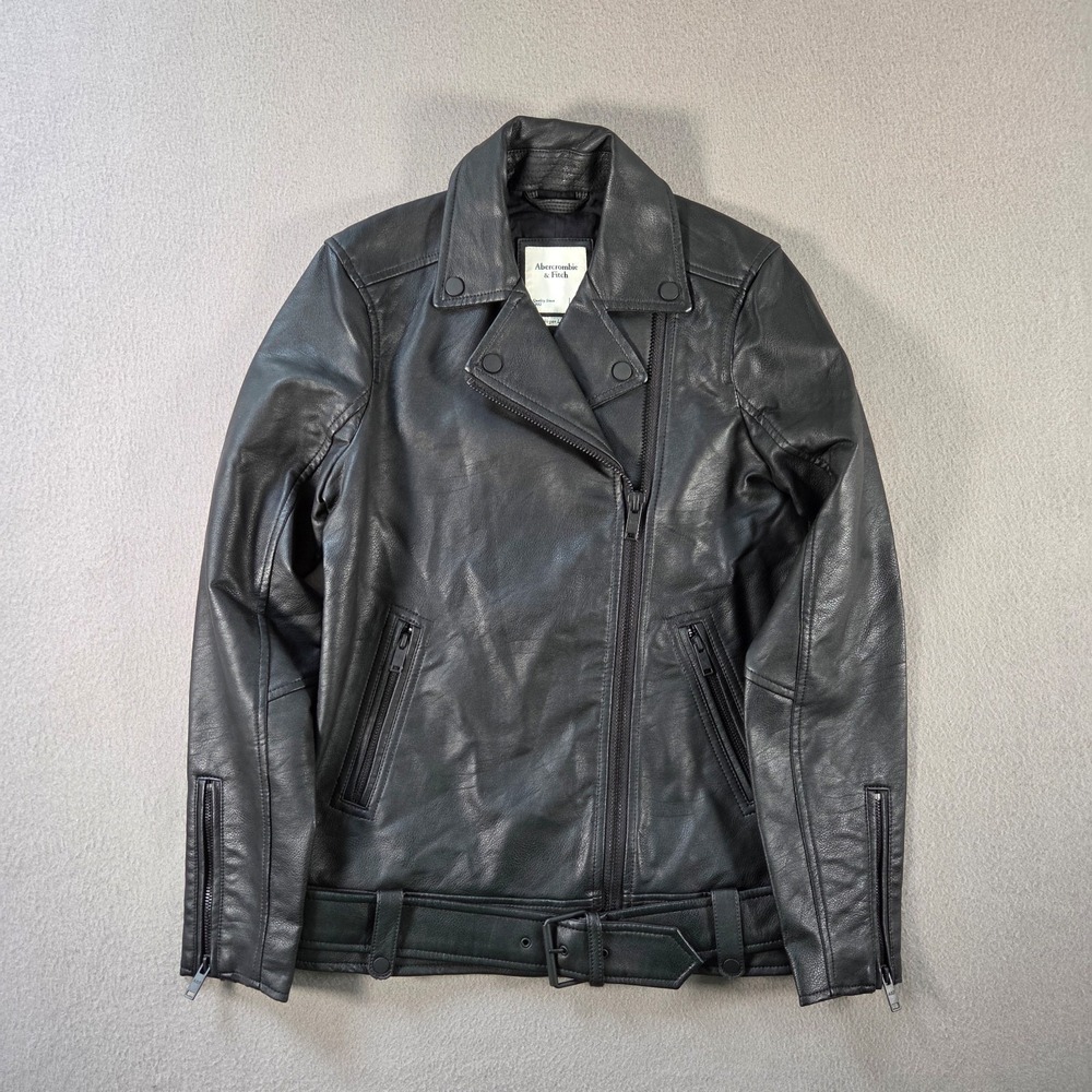 Abercrombie & Fitch Jacket Womens XS Black Vegan Leather Biker Assymetric